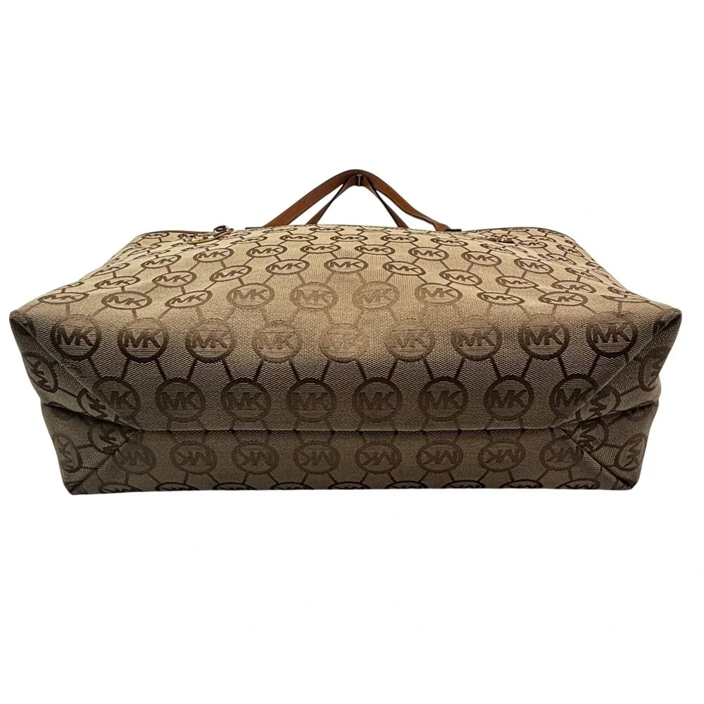 Michael Kors tan/brown MK‎ monogram tote bag, leather straps